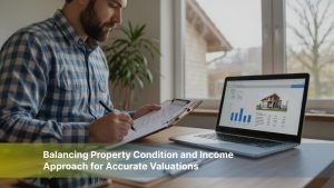 An appraiser evaluating property condition and income potential for accurate valuation.