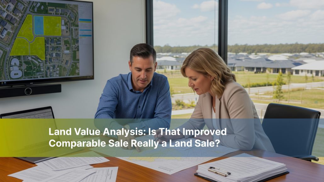 Appraisers analyzing land sales and value with comparable sales data.