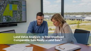 Appraisers analyzing land sales and value with comparable sales data.