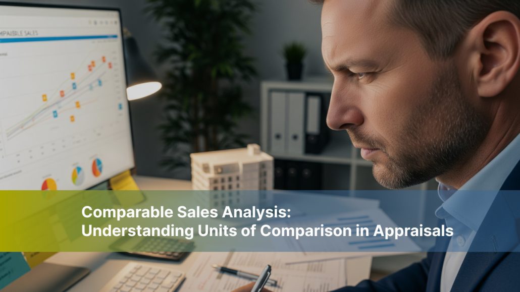 Appraiser analyzing property data for comparable sales.