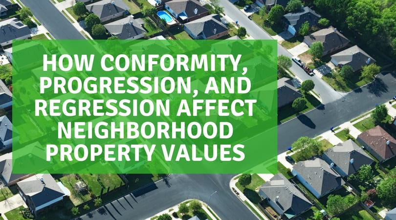 Neighborhood homes illustrating real estate conformity and property value trends.