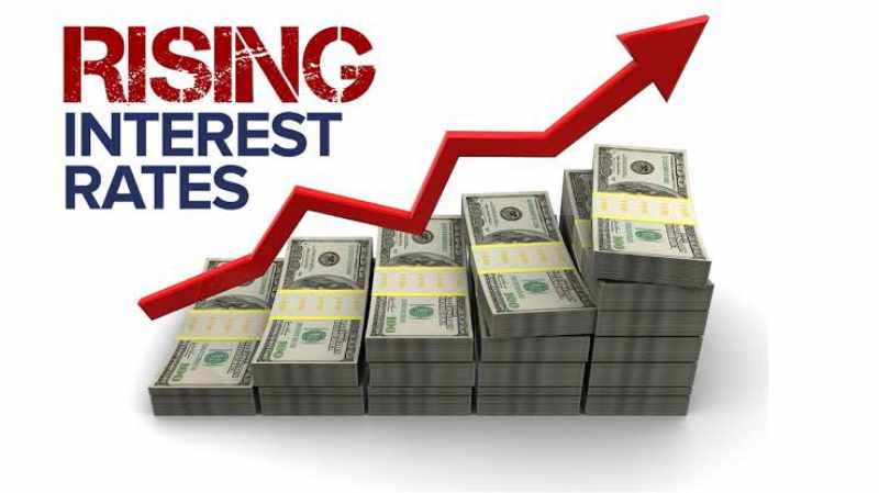 Graph showing rising interest rates and housing market trends.